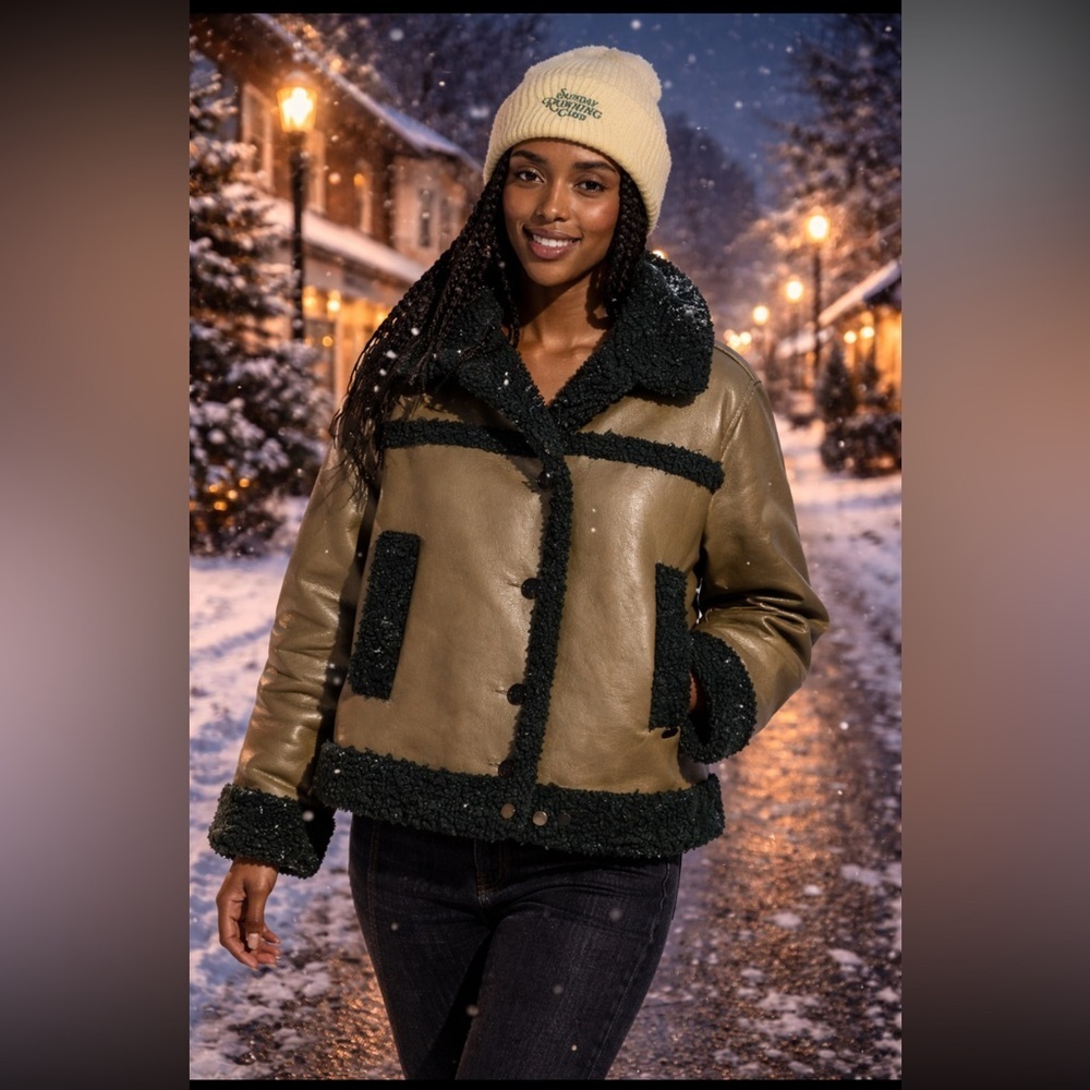 Scotch & Soda Anthropologie NWT Faux-Shearling Vinyl Aviator Jacket size S.